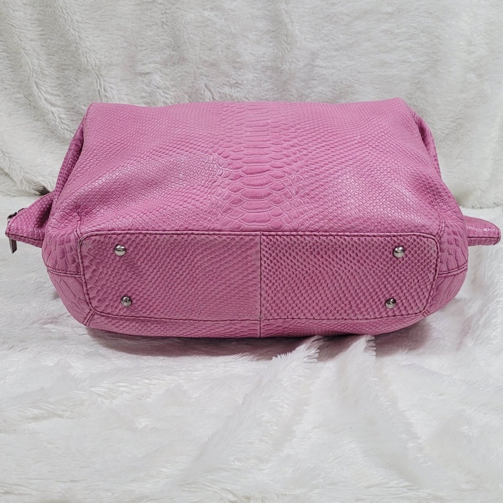 Charles Jourdan Croc Embossed Leather Satchel Bag in Bubblegum Pink - Picture 3 of 16